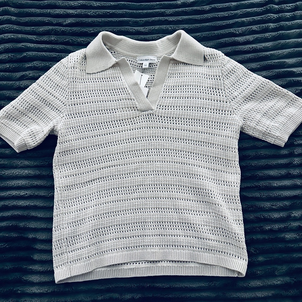 Calvin Klein Jeans Cream and White Knit Polo